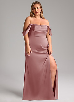 Azazie Saige Vestidos de damas de honor Vestido de Rosa Polvorienta de Satén Elástico de Corte Recto con Vestidos sin tirantes image13
