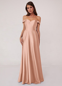 Barbie ♥ Azazie Brautjungfernkleider Wandelbar A-Linie Schulterfrei Stretch-Satin Kleid Roségold image1