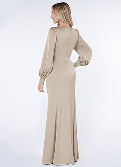 Azazie Raye Robes de demoiselle d'honneur Robe Sirène en Satin extensible Manche longue Givre image4