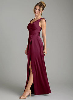 Azazie Karina Bridesmaid Dresses Mulberry A-Line Pleated Stretch Satin Dress image3