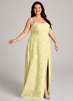 Azazie Moira Bridesmaid Dresses Lemon Sorbet A-Line Side Slit Floral Burnout Dress image9