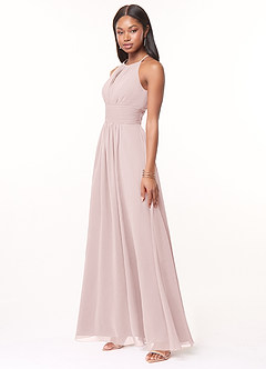 Azazie Bonnie Bridesmaid Dresses Blushing Pink A-Line Keyhole Ruched Chiffon Dress image3