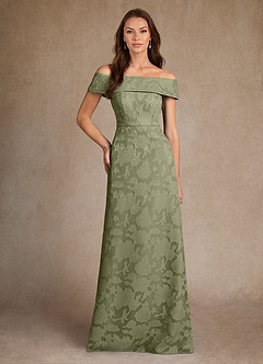Azazie Medford Final Sale Pistachio A-Line Off the Shoulder Floral Burnout Dress image1