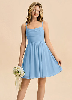 Azazie Bear Junior Powder Blue A-Line Pleated Chiffon Dress image1