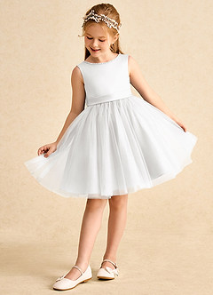 Azazie Jani Abiti da Ragazza di Fiori Abito A-Line in Tulle Fiocco Bianco image5