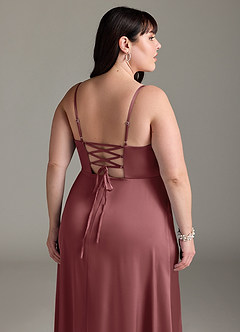 Azazie Marchella Bridesmaid Dresses Amethyst A-Line Corset Stretch Satin Dress image12