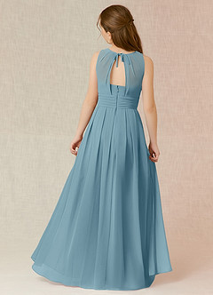 Azazie Bibiane Junior Moody Blue A-Line Pleated Chiffon Dress image2