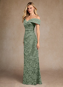Azazie Canton Mère de la mariée Robes Robe Sirène en Blumen-Burnout Épaule décolletée Matcha image2