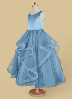 Azazie Sofia Flower Girl Dresses Steel Blue A-Line Beaded Tulle Dress image7