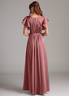 Azazie Daphne Robes de demoiselle d'honneur modestes Robe Trapèze Rayé Longueur ras du sol Satin extensible image6