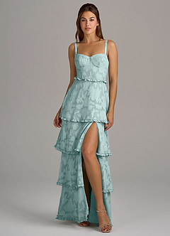 Azazie Romie Bridesmaid Dresses Mist A-Line Corset Floral Burnout Dress image4