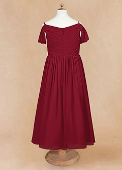 Azazie Chelle Blumenmädchenkleider A-Linie Plissee Chiffon Kleid Burgunderrot image7