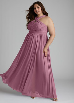 Azazie Hillian Bridesmaid Dresses Vintage Mauve A-Line Halter Pleated Mesh Dress image11
