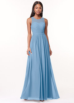 Azazie Nina Robes de demoiselle d'honneur Robe Trapèze en Mousseline de soie Plissée Poudre Bleue image1