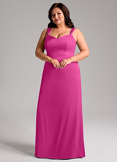 Azazie Denice Bridesmaid Dresses Fuchsia Sheath Pleated Stretch Satin Dress image6