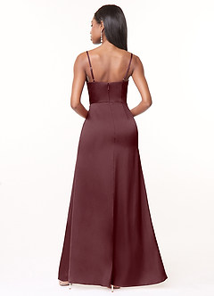 Azazie Maci Bridesmaid Dresses Sangria A-Line V-Neck Pleated Stretch Satin Dress image2