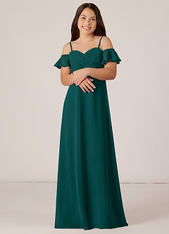 Azazie Juna Junior Peacock A-Line Off the Shoulder Chiffon Dress image4