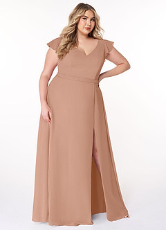 Azazie Claudine Schlussverkauf A-Linie Flatterhülse Chiffon Kleid Champagner Rosa image10
