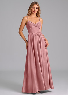 Azazie Zeya Robes de demoiselle d'honneur Robe Trapèze en velours Plissée Rose Poussiéreuse image3
