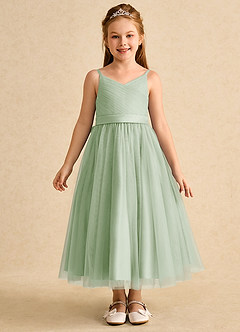 Azazie Patootie vestidos de niña de las flores Vestido de Salvia Polvorienta de Tul de Corte En A con Tirante Espagueti image1