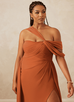 Christian Siriano Bridal for Azazie 1014 Bridesmaid Dresses Cinnamon A-Line Off the Shoulder Chiffon Dress image15