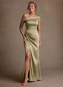 Azazie Kamala Mère de la mariée Robes Robe Fourreau en Satin extensible Une épaule Vert Mousse image6