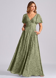 Azazie Kimber Jurken voor bruidsmeisjes Jurk van Bloemen Burn-out met A-Lijn met Zakken Pistache image7