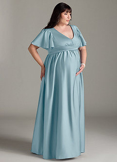 Azazie Verna Maternity Bridesmaid Dresses A-Line Ruched Stretch Satin Floor-Length Dress image12