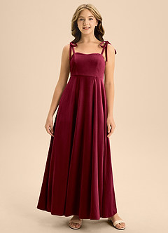 Azazie Rosey Junior Burgundy A-Line Sweetheart Neckline Velvet Dress image3