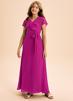 Azazie Lainey Junior Abito A-Line in Chiffon Con Tasche Fucsia image4