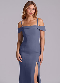 Azazie Luciana Robes de demoiselle d'honneur Robe Fourreau Convertible en Mousseline de soie Épaule décolletée Bleu Orageux image7