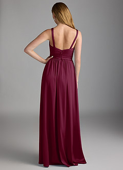 Azazie Chanel Bridesmaid Dresses Mulberry A-Line Pleated Stretch Satin Dress image2