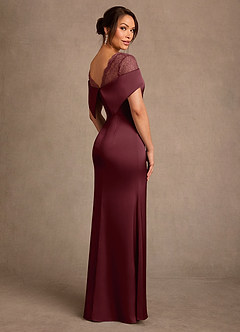 Azazie Henrieta Mother of the Bride Dresses Cabernet Sheath Lace Stretch Satin Dress image2