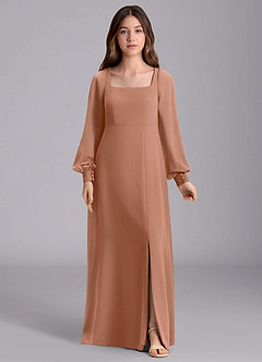 Azazie Bondi Junior Robe Trapèze en Mousseline de soie Blouson Bronze image7