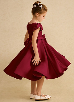 Azazie Pearl Flower Girl Dresses Burgundy Ball-Gown Pleated Matte Satin Dress image3