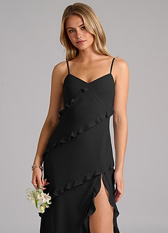 Azazie Nancie Bridesmaid Dresses Black Mermaid Ruched Chiffon Dress image7