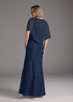 Azazie Whilhelmina Mother of the Bride Dresses Dark Navy Mermaid Lace Chiffon Dress image8