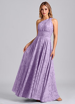 Azazie Charlize Final Sale Lilac A-Line One Shoulder Floral Burnout Dress image4