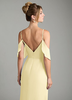 Azazie Alexys Bridesmaid Dresses Lemon Sorbet Sheath Off the Shoulder Chiffon Dress image2