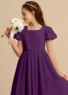 Azazie Joss Flower Girl Dresses Grape A-Line with Sleeves Chiffon Dress image13
