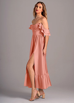 Azazie Anaya Robes de demoiselle d'honneur Robe Trapèze Convertible en Satin extensible Encolure en Forme de Cœur Corail image4