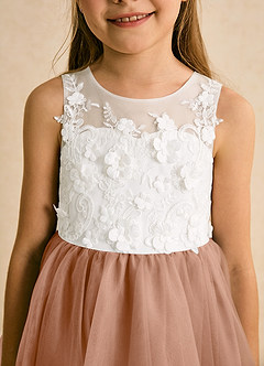 Azazie Lina Flower Girl Dresses Ivory Champagne Rose Ball-Gown Lace Dress image8
