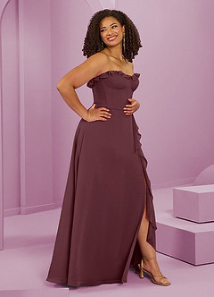 Barbie ♥ Azazie Robes de demoiselle d'honneur Robe Trapèze en Mousseline de soie Encolure en Forme de Cœur Sangria image12