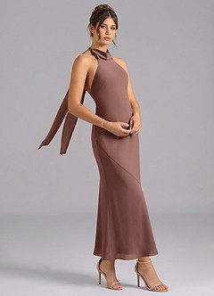 Azazie Velli Suknie dla druhen Syrena Wysoka Kołnierz Szyfon Długość kostki Sukienka image3