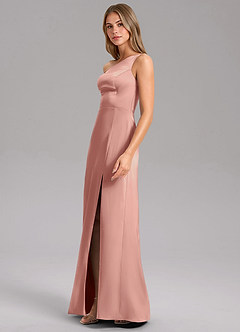 Azazie Feby Jurken voor bruidsmeisjes Jurk van Stretch Satijn met A-Lijn One-Shoulder Rozet image4
