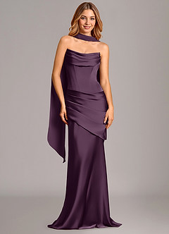 Azazie Pelagia Bridesmaid Dresses Plum Mermaid Corset Stretch Satin Convertible Dress image2