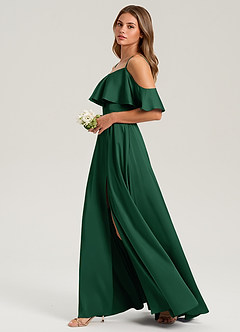 Azazie Jean Bridesmaid Dresses Dark Green A-Line Off the Shoulder Stretch Satin Dress image5