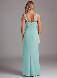 Azazie Denice Bridesmaid Dresses Aqua Sheath Pleated Chiffon Dress image2
