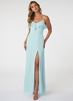 Azazie Natalia Bridesmaid Dresses Sea Glass A-Line Chiffon Dress image1