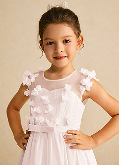 Azazie Arlo Flower Girl Dresses Rose Petal A-Line Bow Chiffon Dress image2